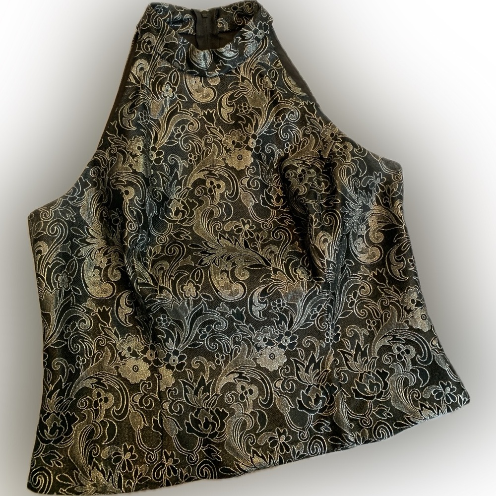Silver & black Formal shiny  halter, back zipper closure, size 14 MICHAELANGELO